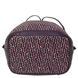 Pre Owned Aigner Purple Signature Coated Canvas and Leather Drawstring Shoulder Bag