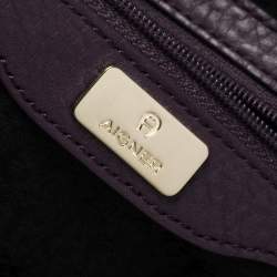 Pre Owned Aigner Purple Signature Coated Canvas and Leather Drawstring Shoulder Bag