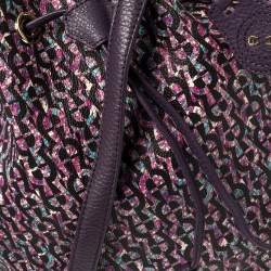 Pre Owned Aigner Purple Signature Coated Canvas and Leather Drawstring Shoulder Bag