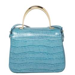 Pre Owned Aigner Blue Croc Embossed Leather Genoveva Top Handle Bag