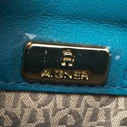 Pre Owned Aigner Blue Croc Embossed Leather Genoveva Top Handle Bag