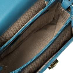 Pre Owned Aigner Blue Croc Embossed Leather Genoveva Top Handle Bag