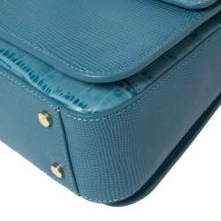 Pre Owned Aigner Blue Croc Embossed Leather Genoveva Top Handle Bag