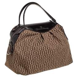 مملوكة مسبقًا Aigner Brown/Beige Signature Canvas and Patent Leather Satchel