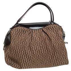 مملوكة مسبقًا Aigner Brown/Beige Signature Canvas and Patent Leather Satchel