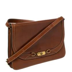 Pre Owned Aigner Brown Leather Flap Shoulder Bag