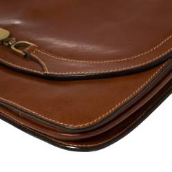 Pre Owned Aigner Brown Leather Flap Shoulder Bag