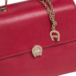 Pre Owned Aigner Red Leather Genevova M Top Handle Bag