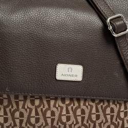 Aigner Beige/Brown Signature Canvas and Leather Flap Shoulder Bag