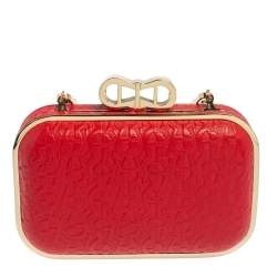 Pre Owned Aigner Red Logo Embossed Leather Chain Clutch