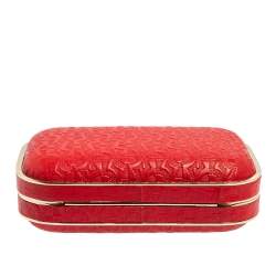 Pre Owned Aigner Red Logo Embossed Leather Chain Clutch