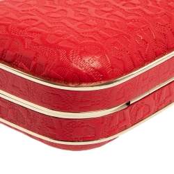 Pre Owned Aigner Red Logo Embossed Leather Chain Clutch
