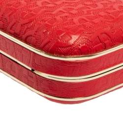 Pre Owned Aigner Red Logo Embossed Leather Chain Clutch