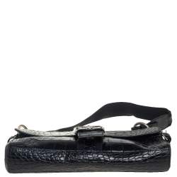 Pre Owned حقيبة كتف إيغنر جلد نقشة التمساح أسود