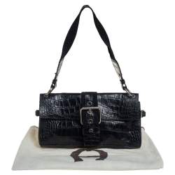 Pre Owned حقيبة كتف إيغنر جلد نقشة التمساح أسود