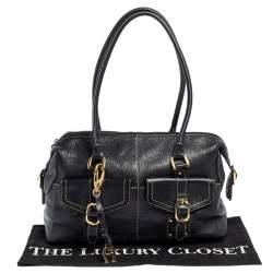 Pre Owned Aigner Black Leather Pocket Buckle Satchel