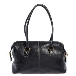 Pre Owned Aigner Black Leather Pocket Buckle Satchel