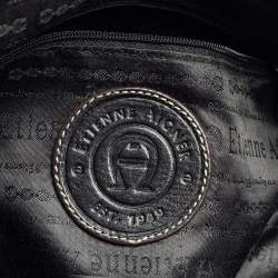 Pre Owned Aigner Black Leather Pocket Buckle Satchel