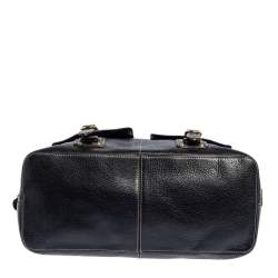 Pre Owned Aigner Black Leather Pocket Buckle Satchel