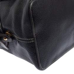 Pre Owned Aigner Black Leather Pocket Buckle Satchel