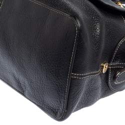 Pre Owned Aigner Black Leather Pocket Buckle Satchel
