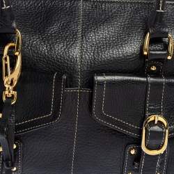 Pre Owned Aigner Black Leather Pocket Buckle Satchel