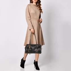 Pre Owned Aigner Black Leather Pocket Buckle Satchel