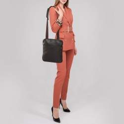 Pre Owned Aigner Dark Brown Monogram Embossed Leather Pocket Messenger Bag