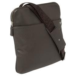 Pre Owned Aigner Dark Brown Monogram Embossed Leather Pocket Messenger Bag