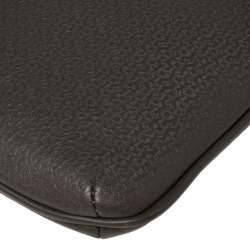 Pre Owned Aigner Dark Brown Monogram Embossed Leather Pocket Messenger Bag