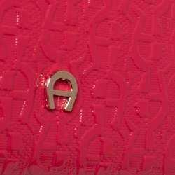 Pre Owned Aigner Pink Monogram Patent Leather Chain Clutch
