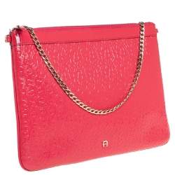 Pre Owned Aigner Pink Monogram Patent Leather Chain Clutch