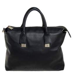 Pre Owned Aigner Black Leather Top Zip Tote