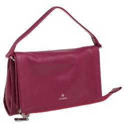 Pre Owned Aigner Fuchsia Leather Fold Over Clutch Bag