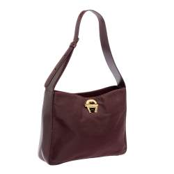 مملوكة مسبقًا حقيبة كتف أيغنر لوك بشعار الماركة جلد ونايلون عنابي 