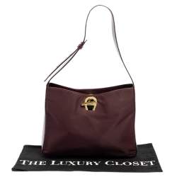 مملوكة مسبقًا حقيبة كتف أيغنر لوك بشعار الماركة جلد ونايلون عنابي 