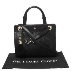 Pre Owned Aigner Black Signature Embossed Leather Cavallina Tote