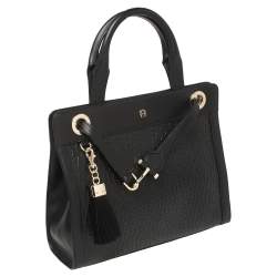 Pre Owned Aigner Black Signature Embossed Leather Cavallina Tote