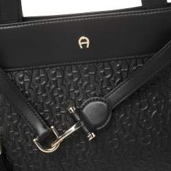 Pre Owned Aigner Black Signature Embossed Leather Cavallina Tote