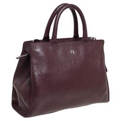 Pre Owned Aigner Dark Burgundy Pebbled Leather Cybill Tote
