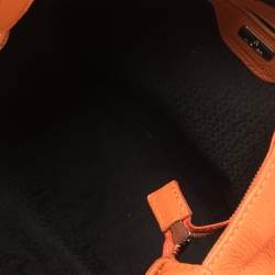 Pre Owned Aigner Orange Leather Logo Drawstring Hobo