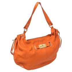 Pre Owned Aigner Orange Leather Logo Drawstring Hobo