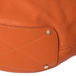 Pre Owned Aigner Orange Leather Logo Drawstring Hobo