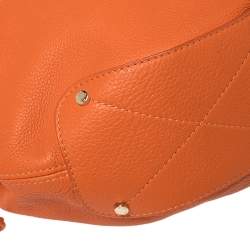 Pre Owned Aigner Orange Leather Logo Drawstring Hobo