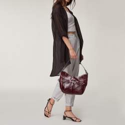 Pre Owned Aigner Burgundy Leather Hobo