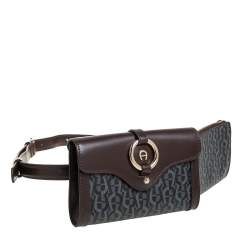 Pre Owned Aigner Brown/Black Signature Coated Canvas and Leather Fiorentina Belt Bag