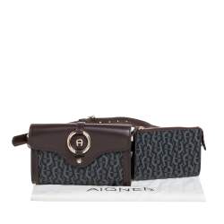 Pre Owned Aigner Brown/Black Signature Coated Canvas and Leather Fiorentina Belt Bag