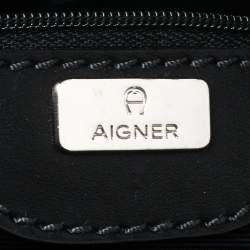 Pre Owned Aigner Black Signature Coated Canvas and Leather Tote