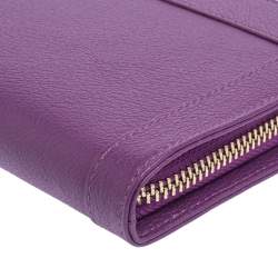 Pre Owned Aigner Purple Leather Zip Around Wallet