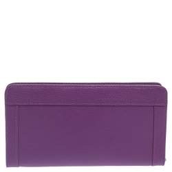 Pre Owned Aigner Purple Leather Zip Around Wallet